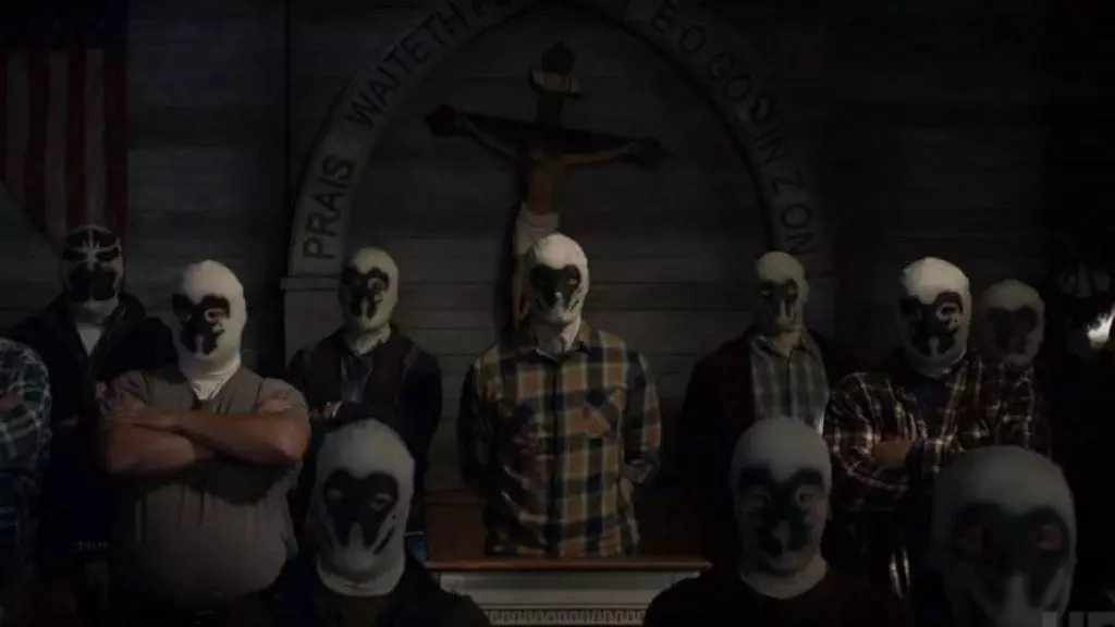 Grupo de gente con máscaras de Rorschach
